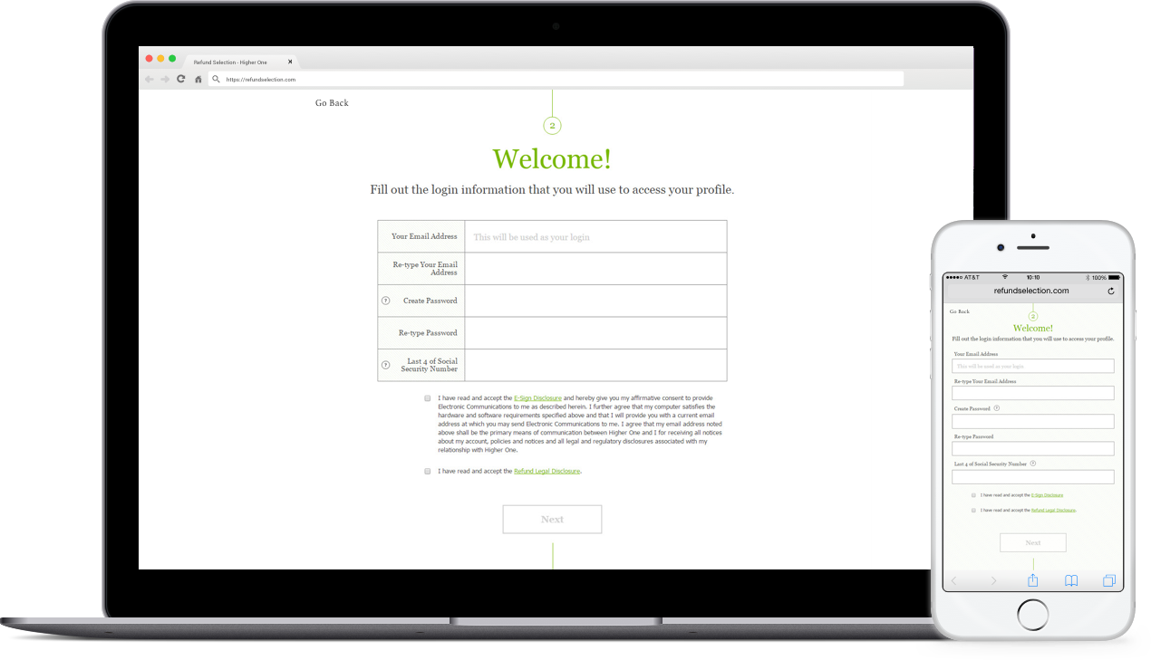 responsive screenshots of Refund Selection project