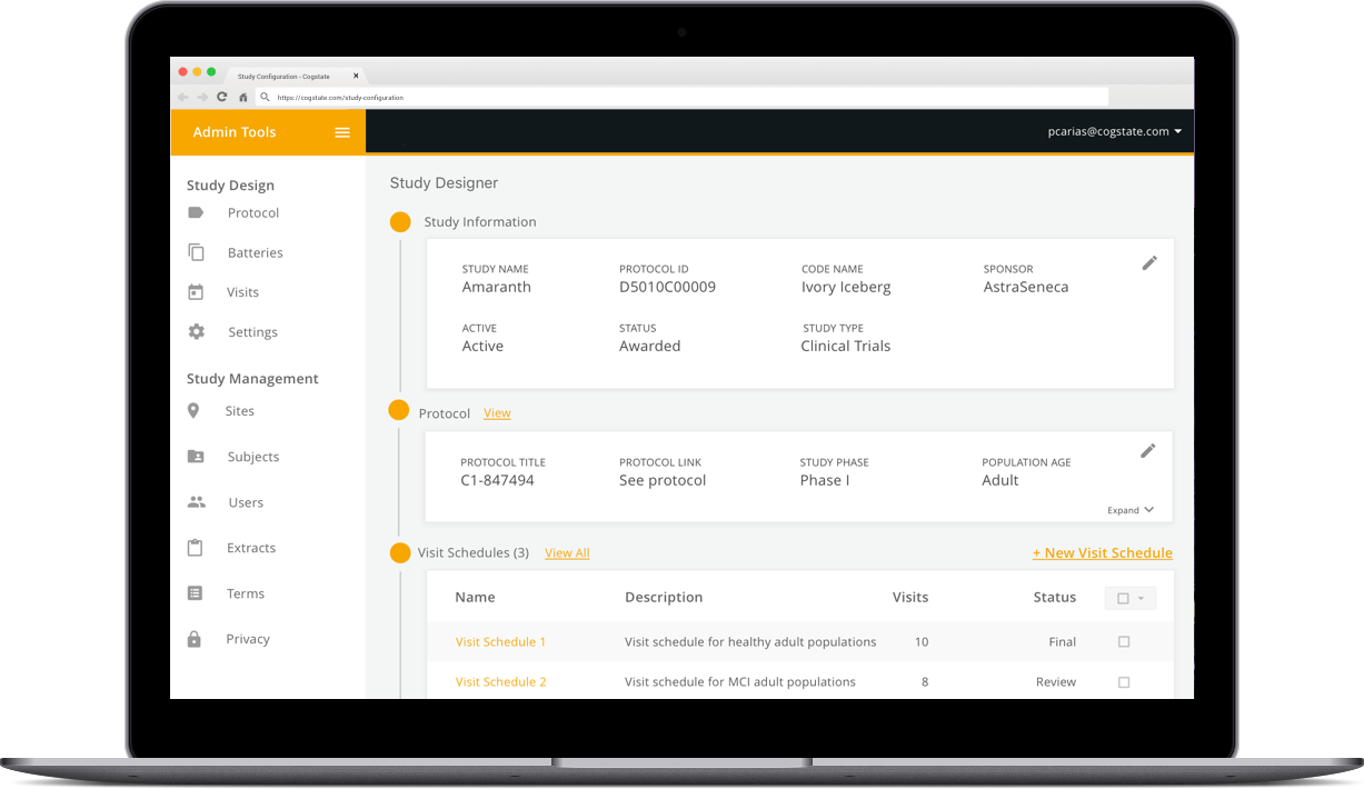 laptop screenshot of Study Configuration project